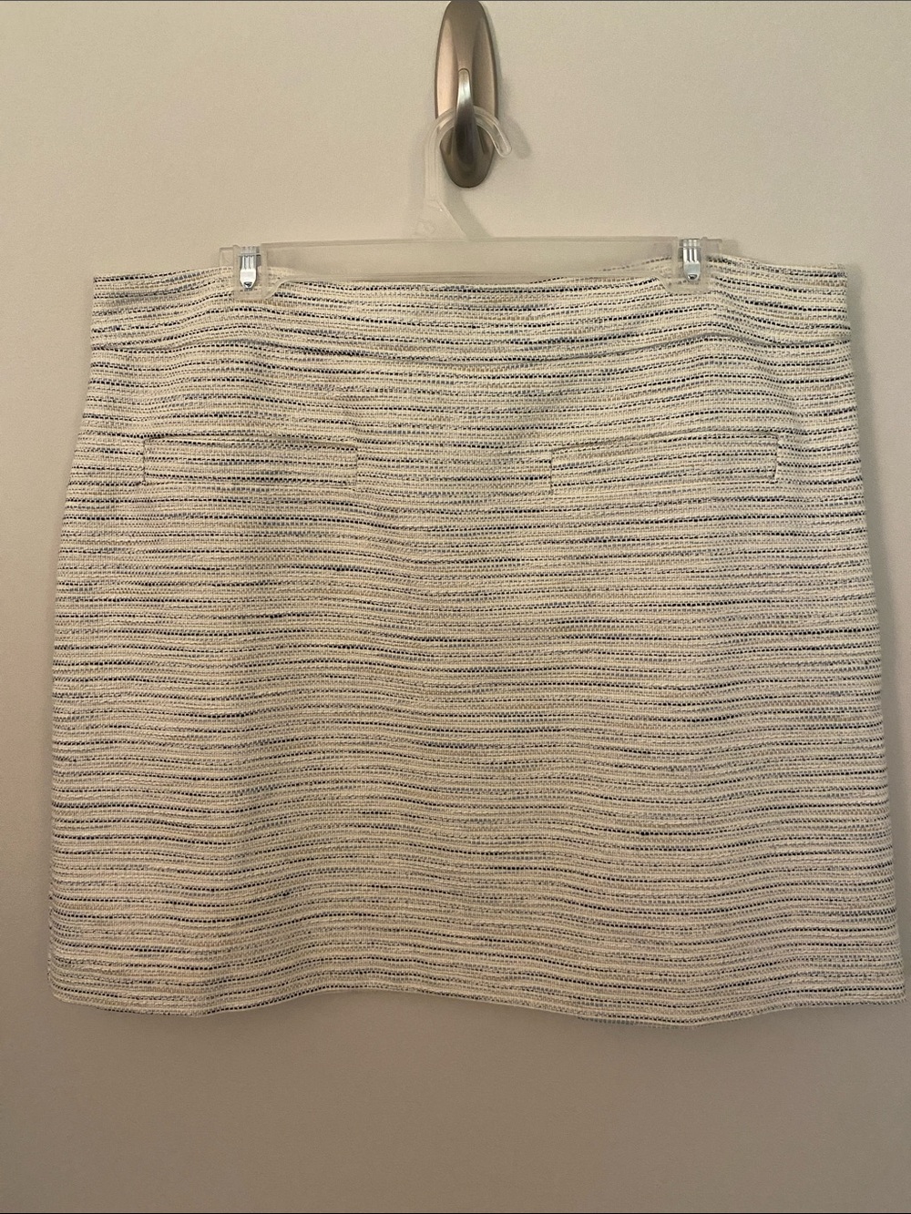 LOFT Cream and Black Striped Tweed Mini Skirt